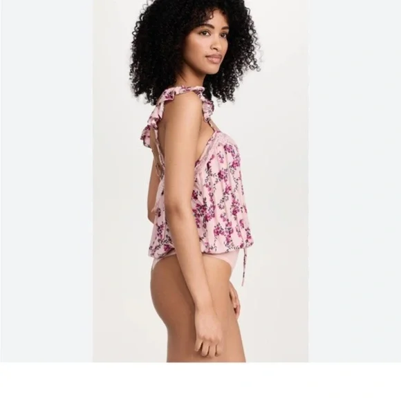 NWT FREE PEOPLE TAKE IT AWAY BODYSUIT Pink Ruffled LACE Tie Front 🥳HP - Picture 3 of 11